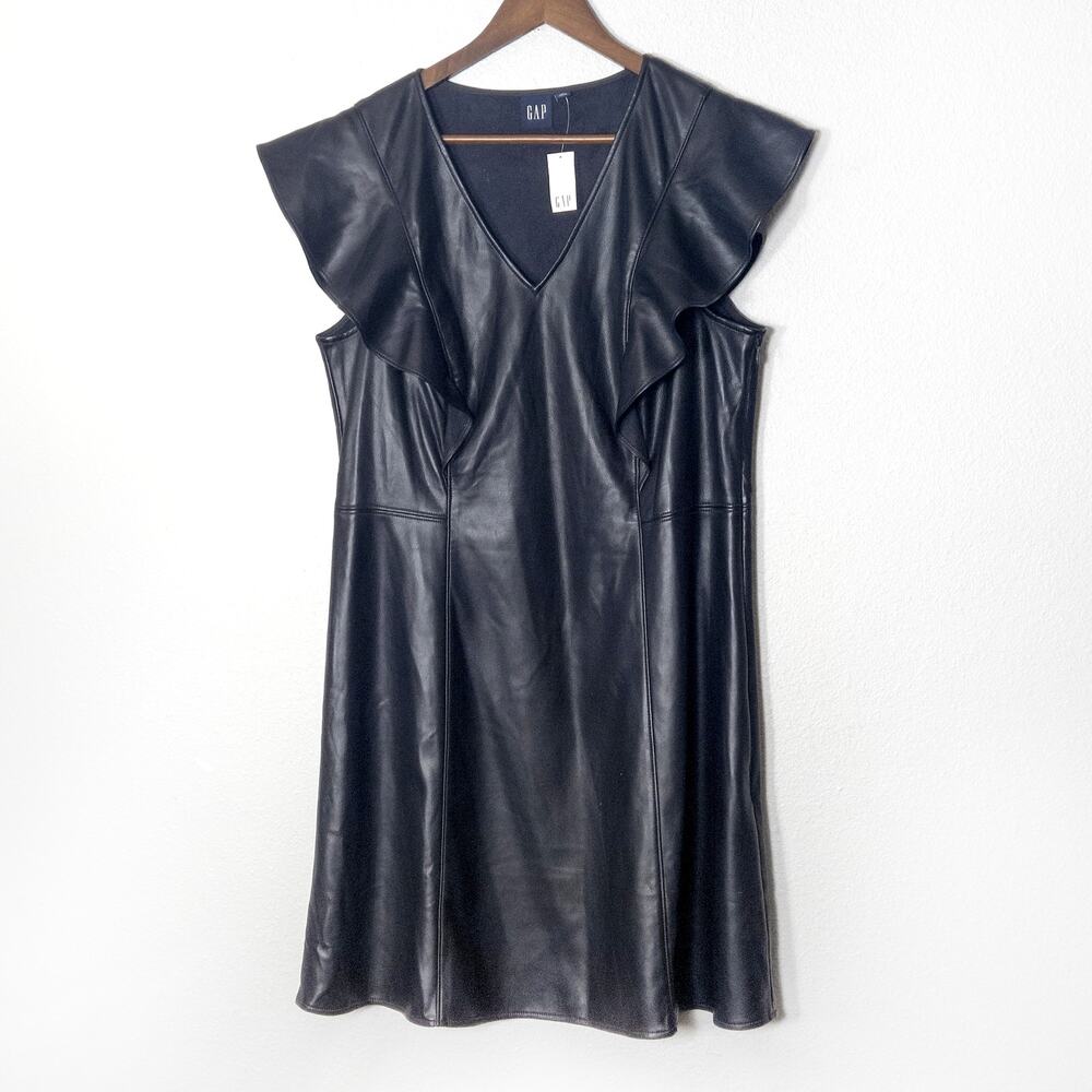 Gap Faux Leather Dress Size 16 Tall Black Sleeveless Night Out Sheath